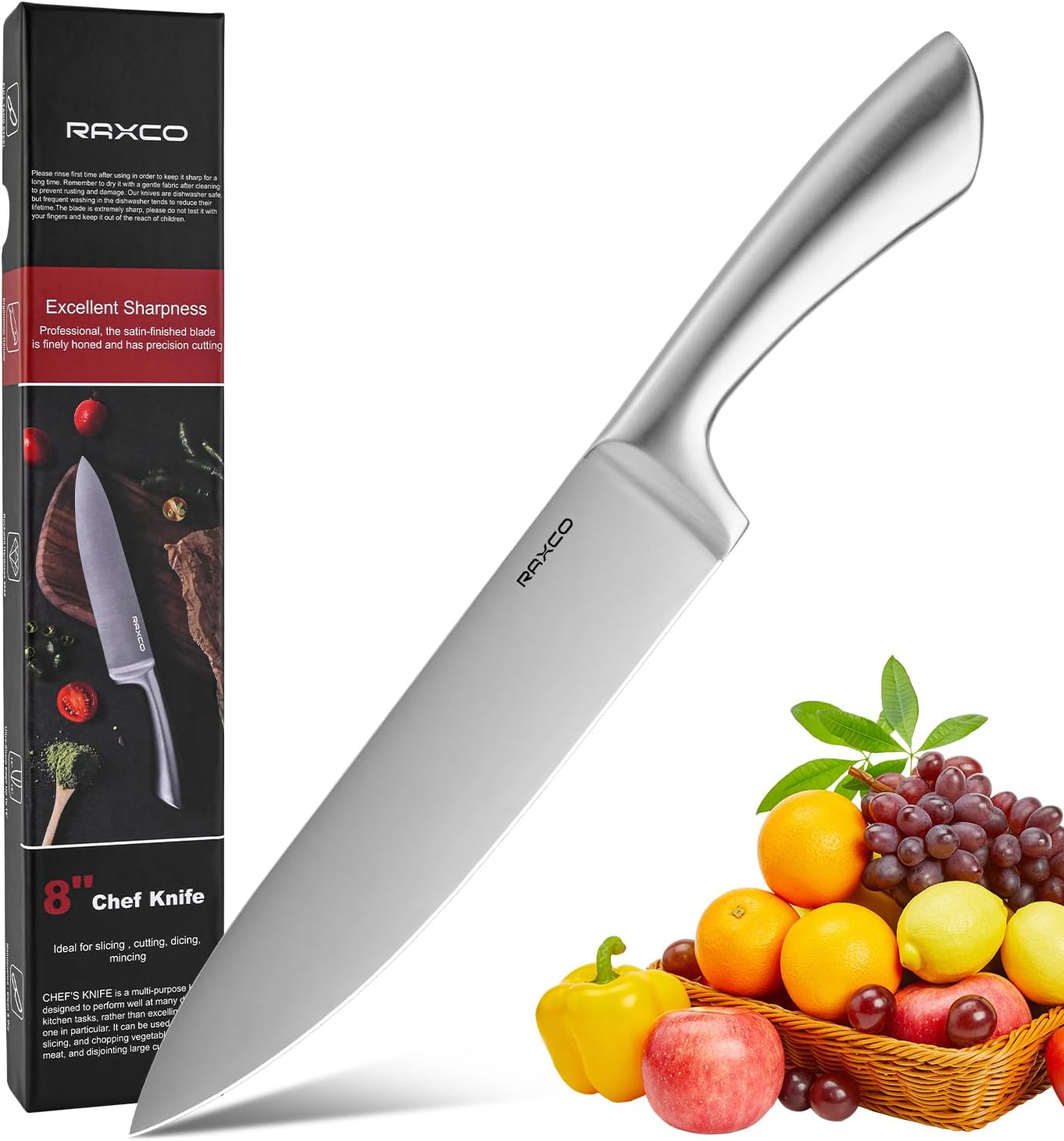 RAXCO Chef's Knife-Premium Full Tang Steel,Kitchen Knife with Hollow Handle-Perfectly Balanced chef Knife Set for Pro Chefs and Home Cooks