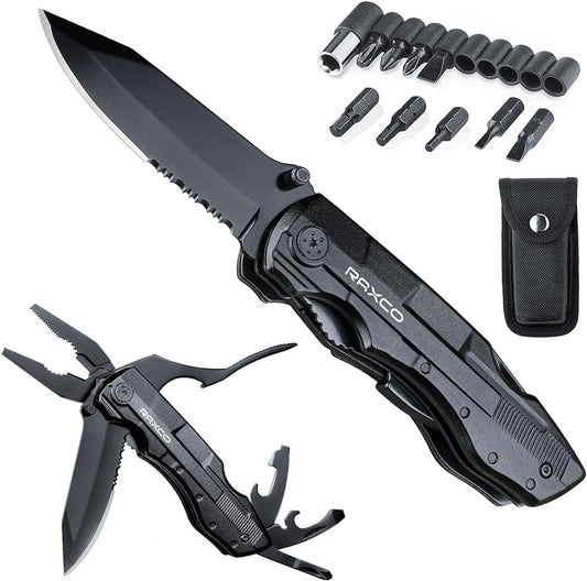 RAXCO Pocket Knife, 16-in-1 Multitools Folding Knife with long nose Plier, multi-tools with Screwdrivers