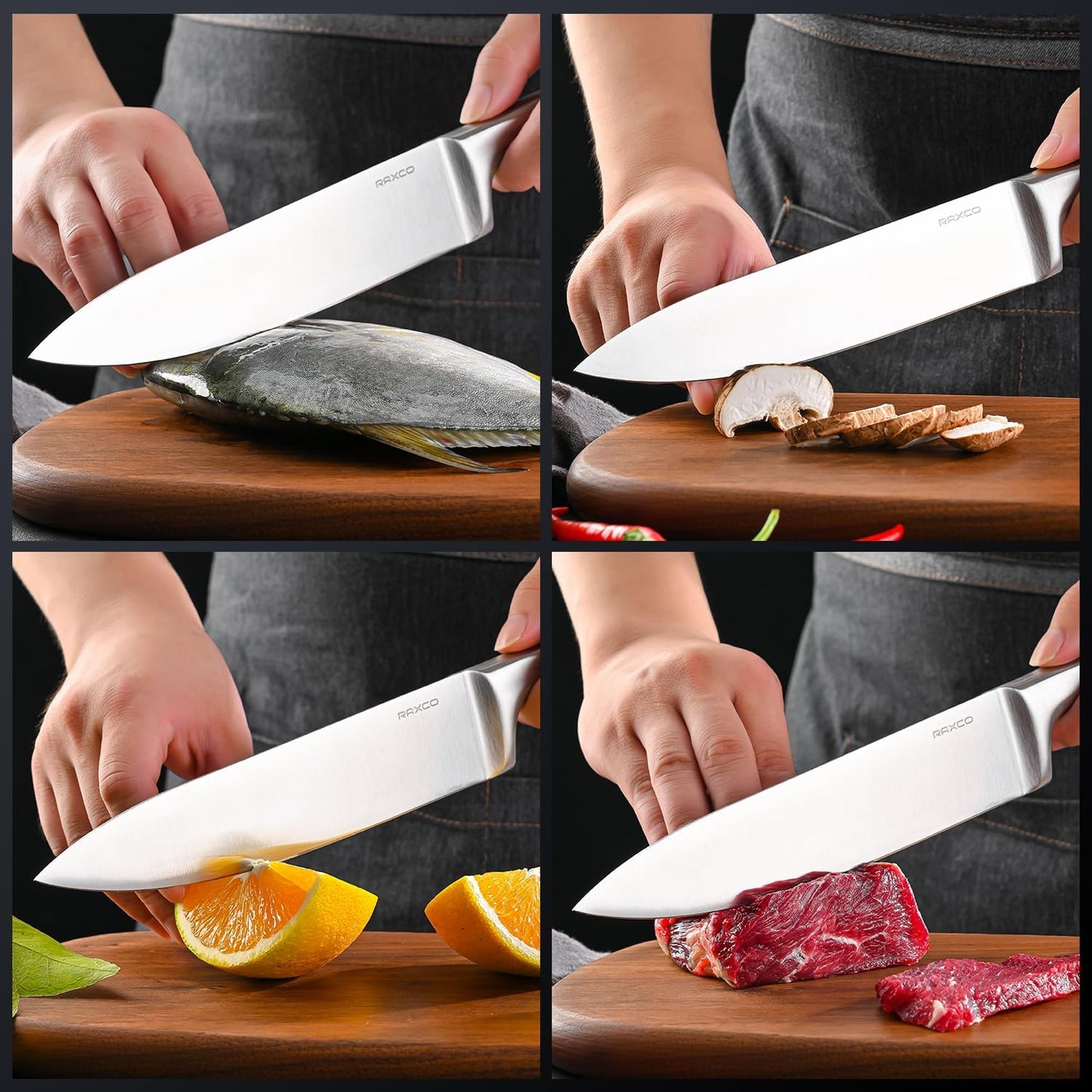 RAXCO Chef's Knife-Premium Full Tang Steel,Kitchen Knife with Hollow Handle-Perfectly Balanced chef Knife Set for Pro Chefs and Home Cooks