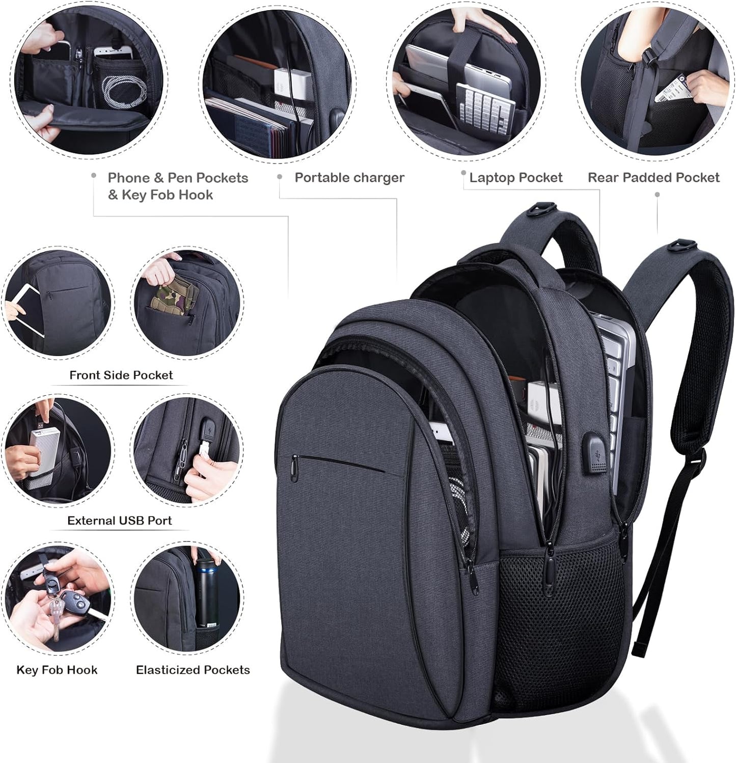 Backpack for Laptop,18" Daypack for College students Business Backpacks travelling bag with USB Charging Port,Water-Resistant